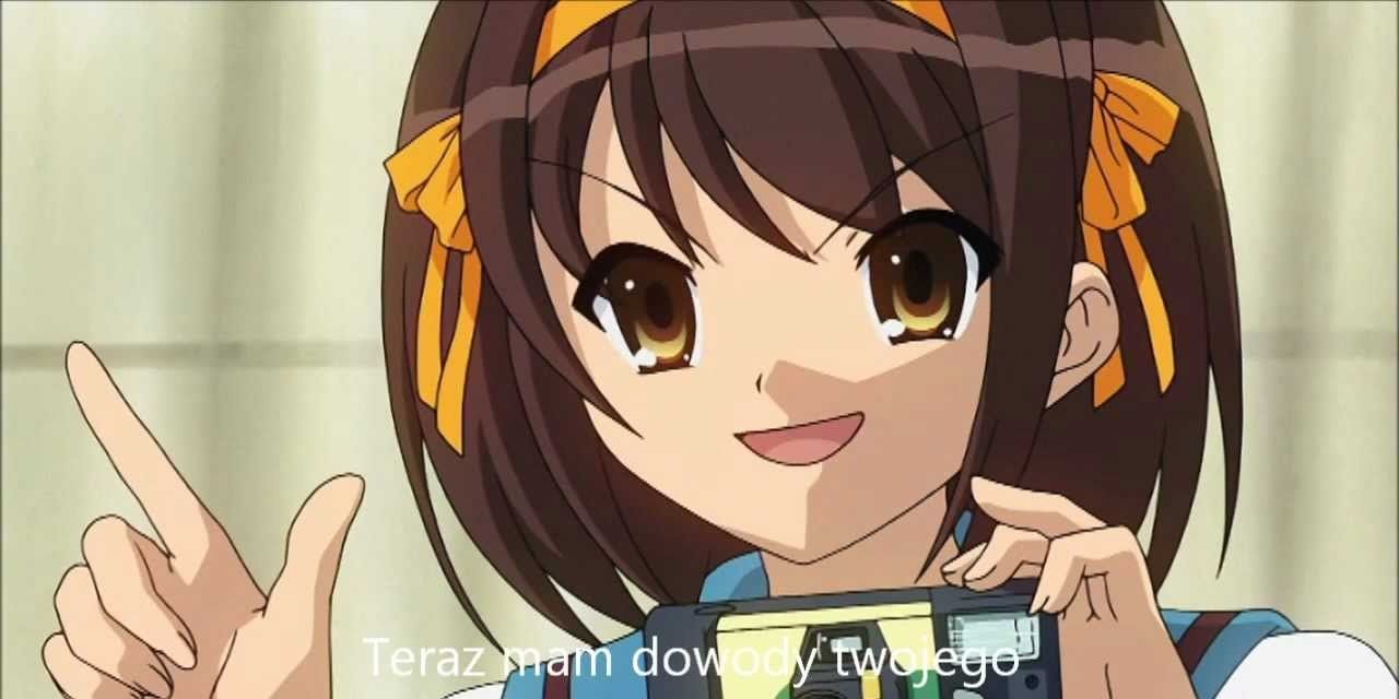 Haruhi Suzumiya holding a camera