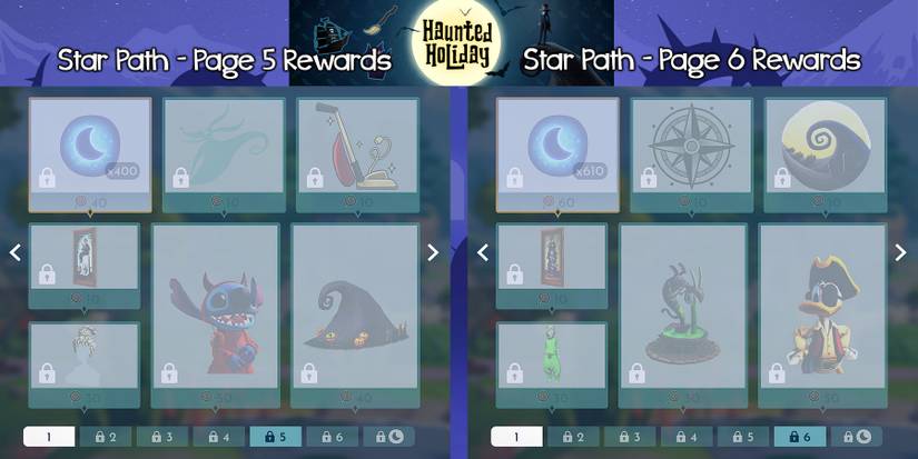Haunted Holiday Star Path Rewards pages 5 and 6 in Disney Dreamlight Valley.