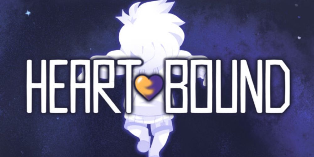 Heartbound game cover, with a small boy floating in the sky with a yellow and purple heart