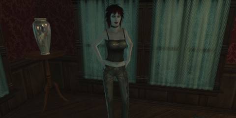 Heather Poe in her goth outfit.