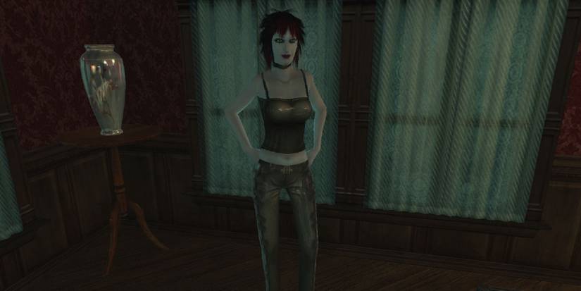 Heather Poe in her goth outfit.