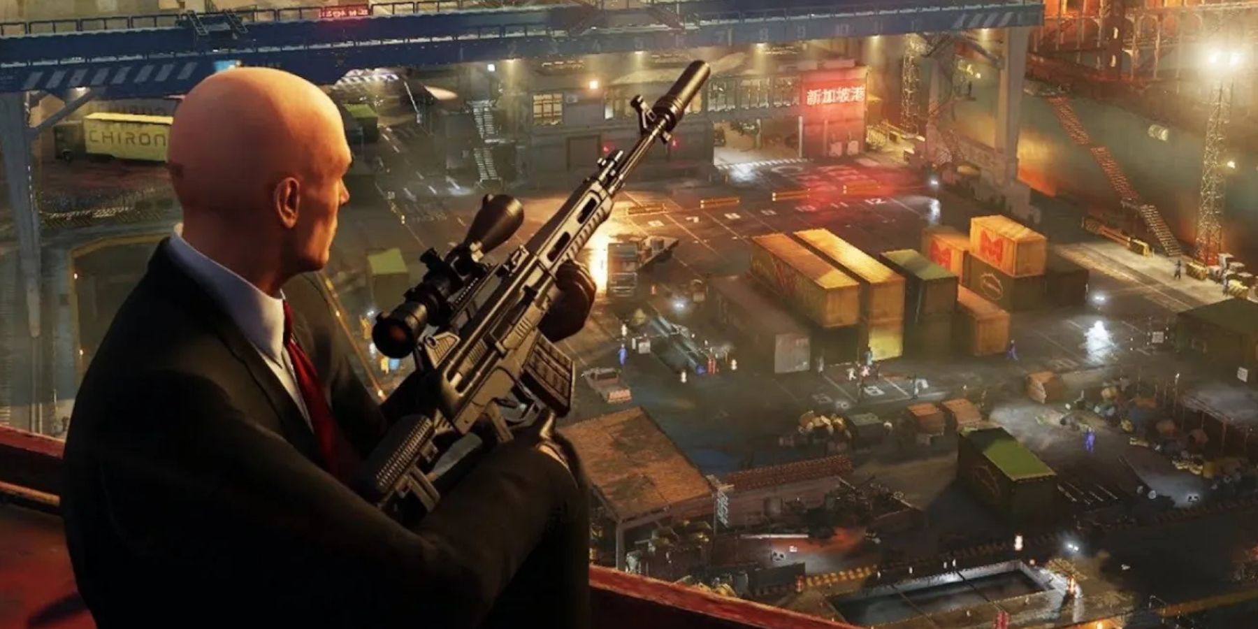 Hitman 2 Agent 47 readying his sniper rifle