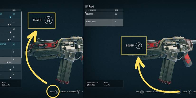 image showing how to give guns to companions in starfield. 
