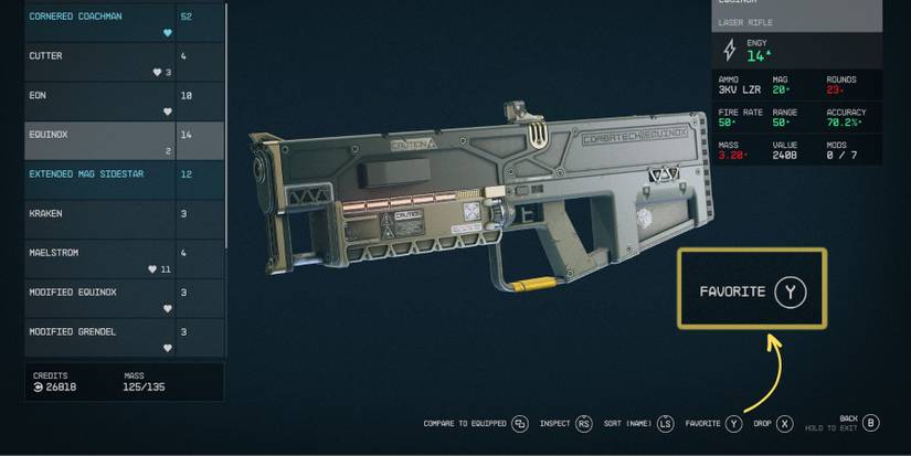 image showing how to add a gun to quick-access menu in starfield. 