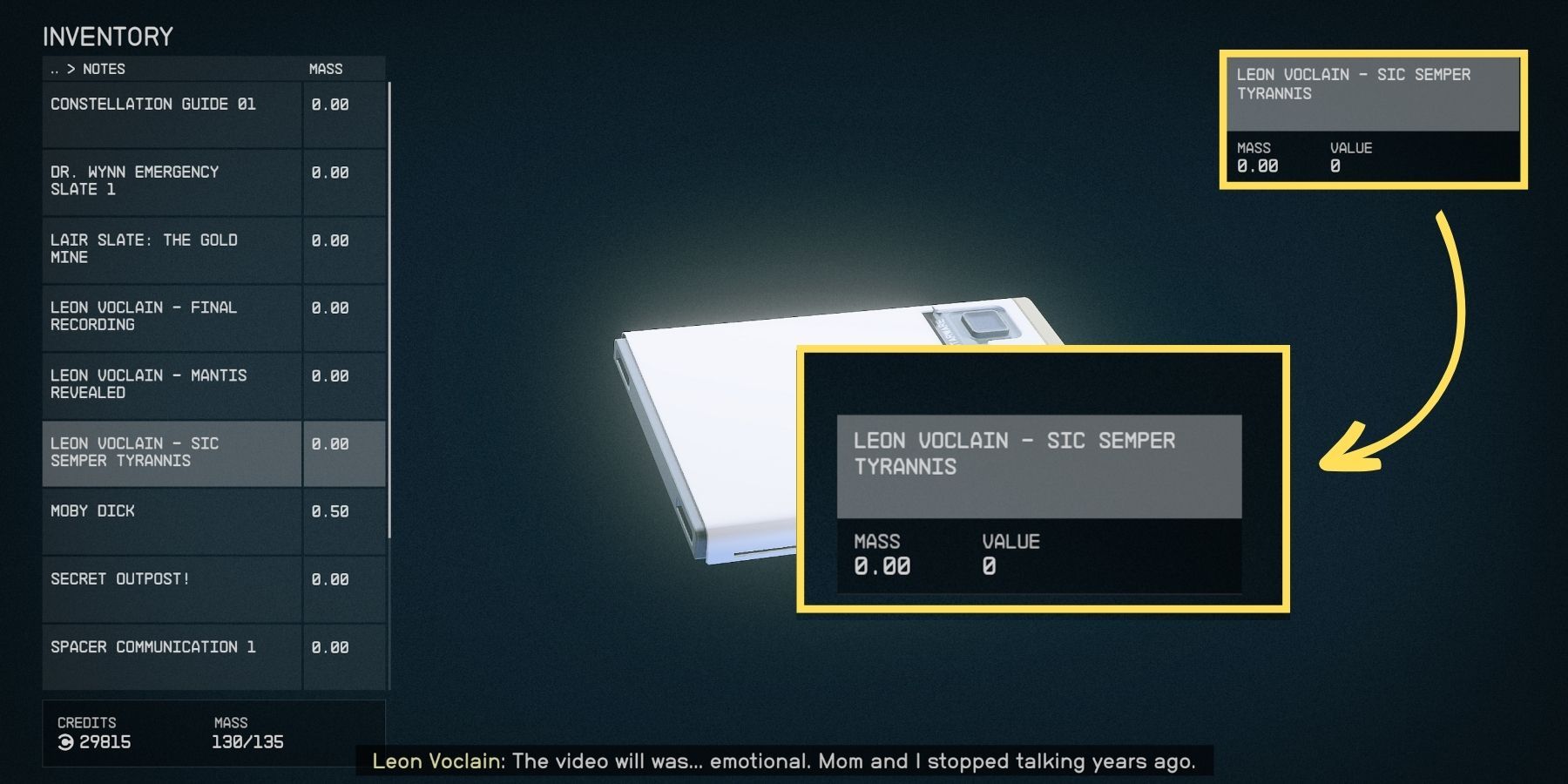 image showing the record that starts the mantis side quest in starfield.