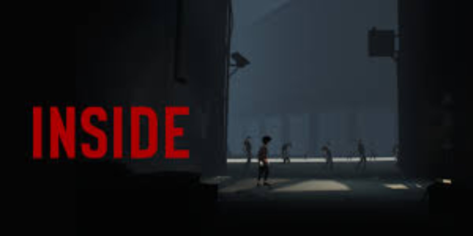 Game cover for Inside, with shadowy figures to the right of the game title in red letters.