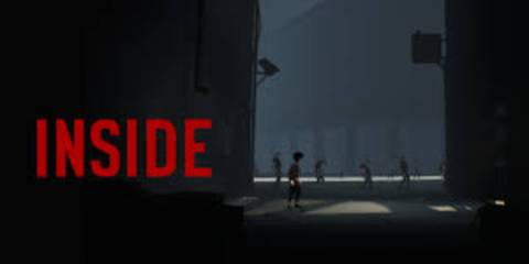 Game cover for Inside, with shadowy figures to the right of the game title in red letters.