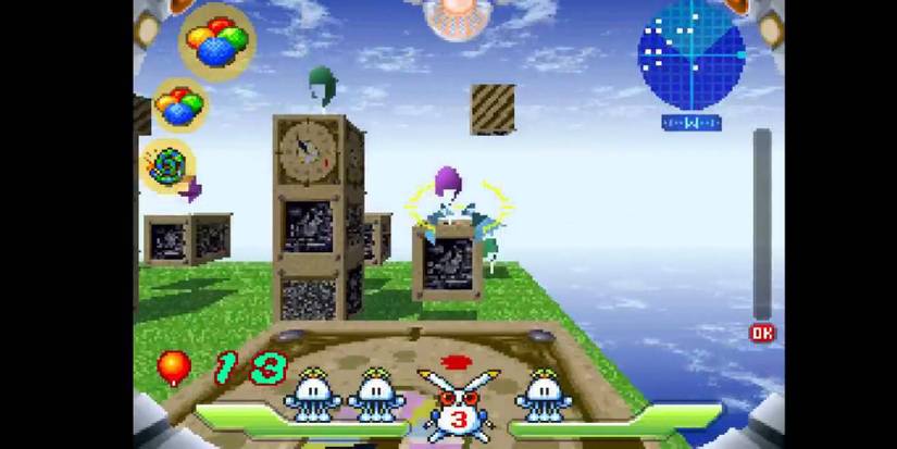 A player collecting various items in Jumping Flash! 2