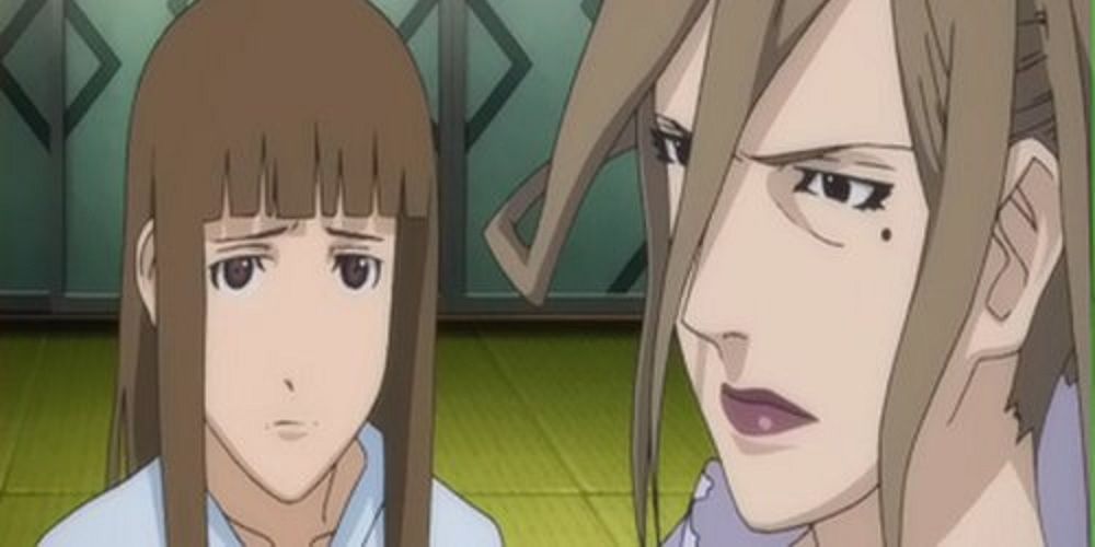 Shinzen Tennozu glaring at her daughter Kagura in the Speed Grapher anime
