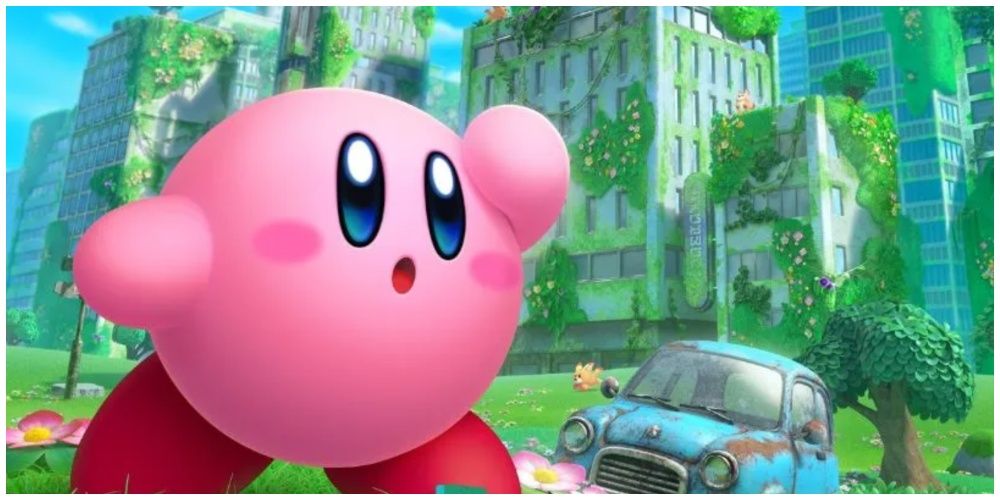 kirby looking into the distance in kirby and the forgotten land