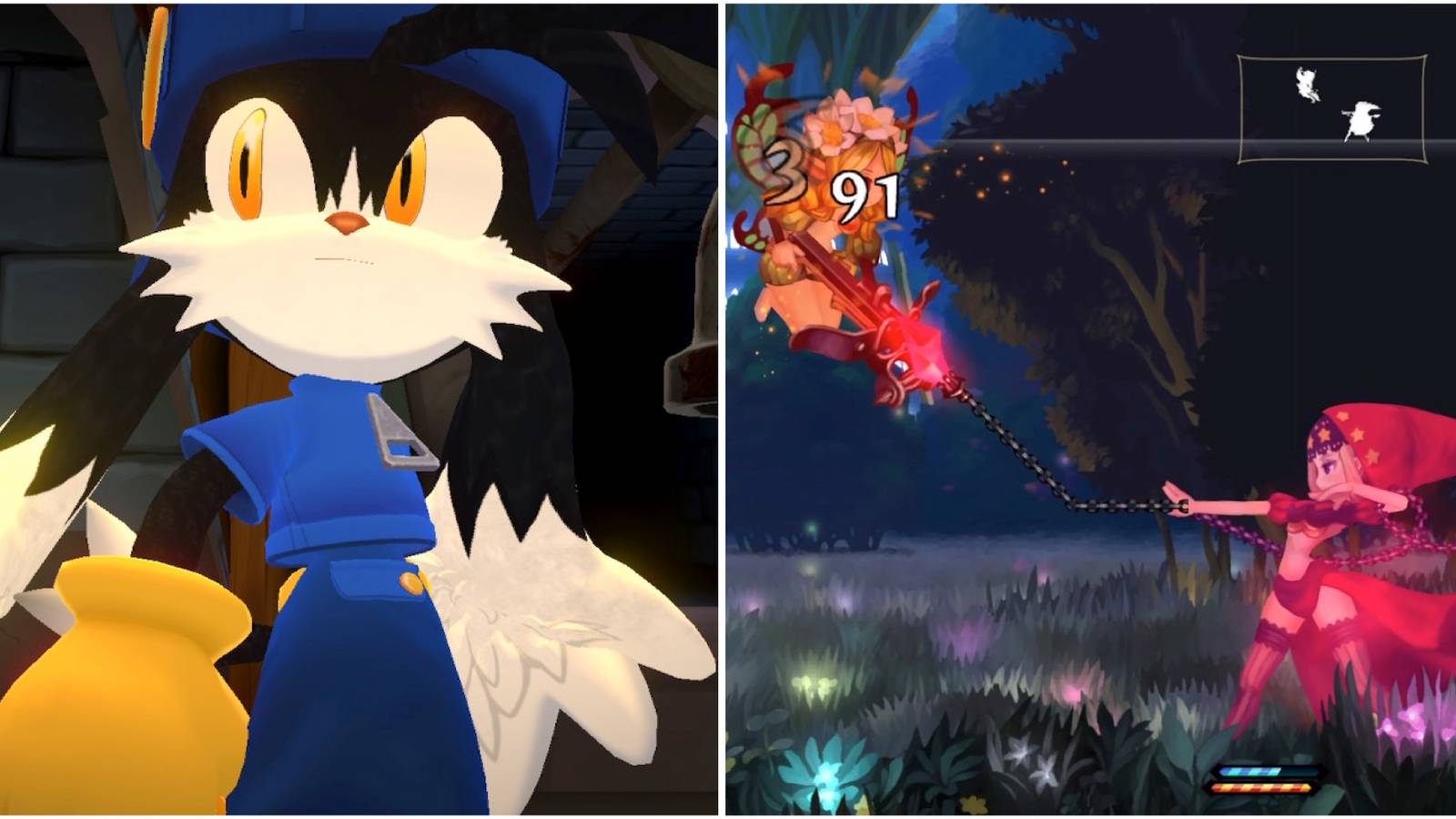 Klonoa in Klonoa 2 and Fighting a boss in Odin Sphere