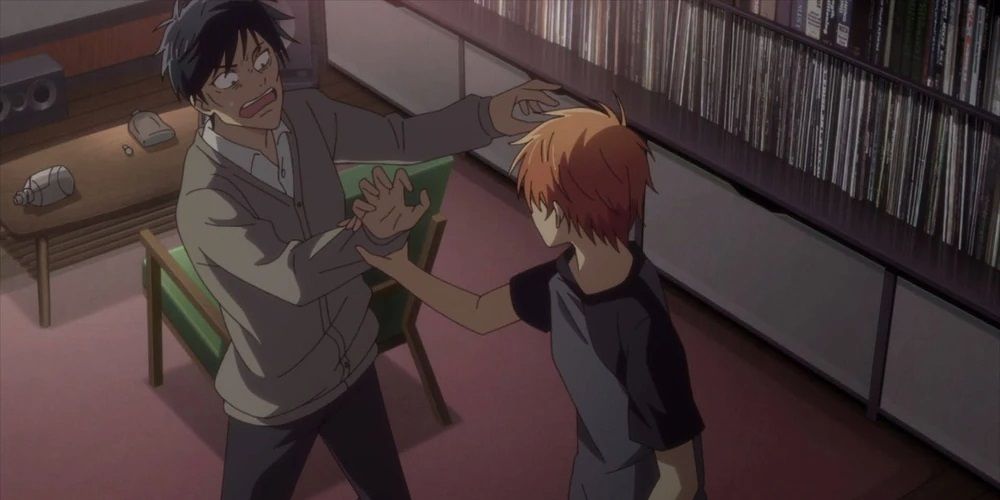 Kyo's father shocked when Kyo fights back during their confrontation in the 2019 Fruits Basket anime