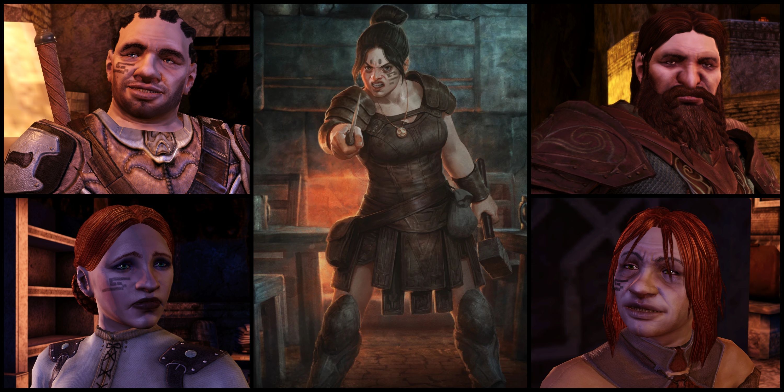 Leske, Rica, Beraht, Kalah, and Dwarf Commoner concept art in Dragon Age: Origins