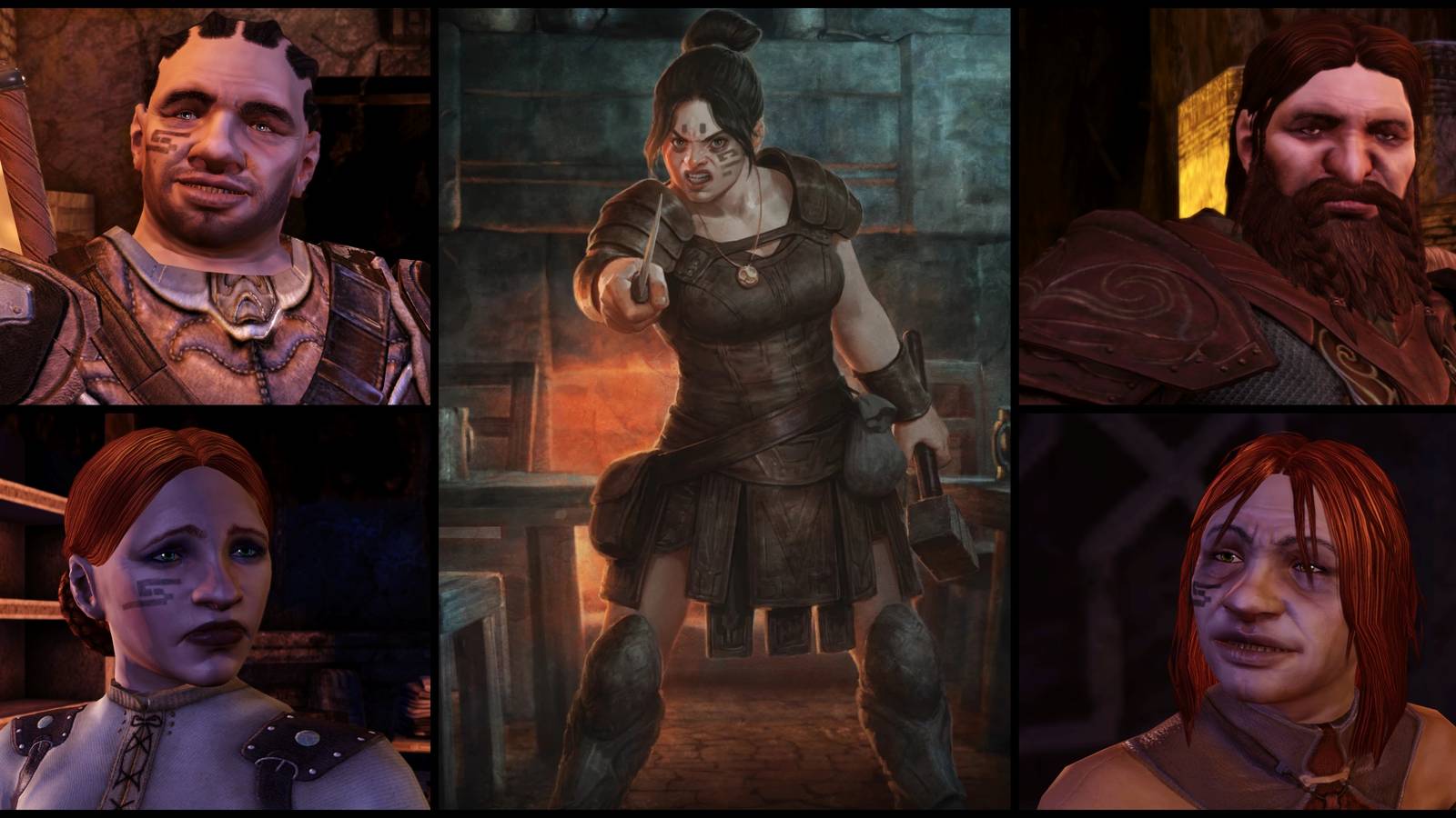 Leske, Rica, Beraht, Kalah, and Dwarf Commoner concept art in Dragon Age: Origins
