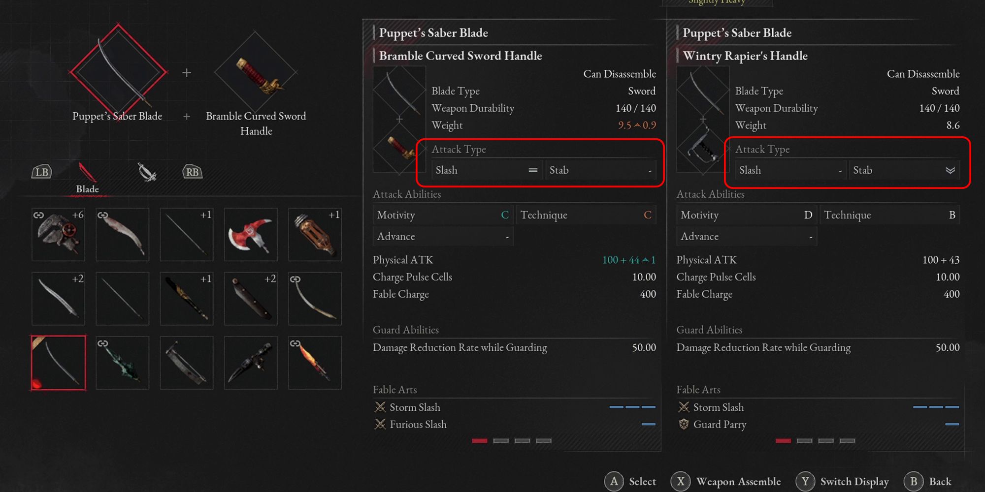 Lies Of P - Example Of Decent And Bad Combinations For Attack Damage Type