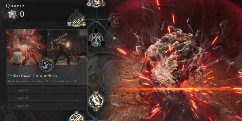 Lies Of P - Perfect Guard Causes Stiffness Upgrade Next To Image Of Player Perfect Guarding