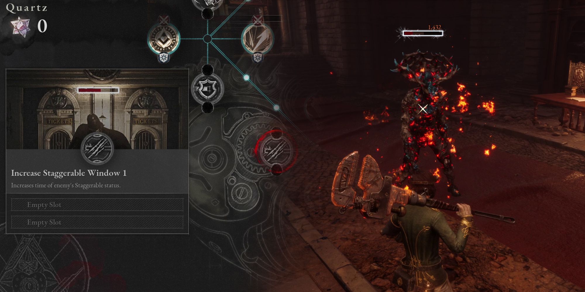 Lies of P - Staggerable Window Increase Upgrade Next To Image Of Staggerable Enemy