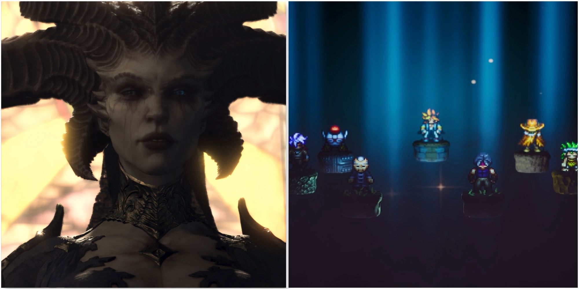 Lilith in Diablo 4 and The chapter menu in Live a Live