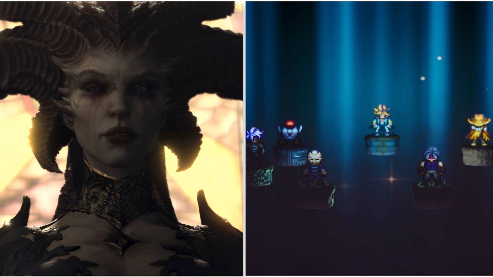 Lilith in Diablo 4 and The chapter menu in Live a Live