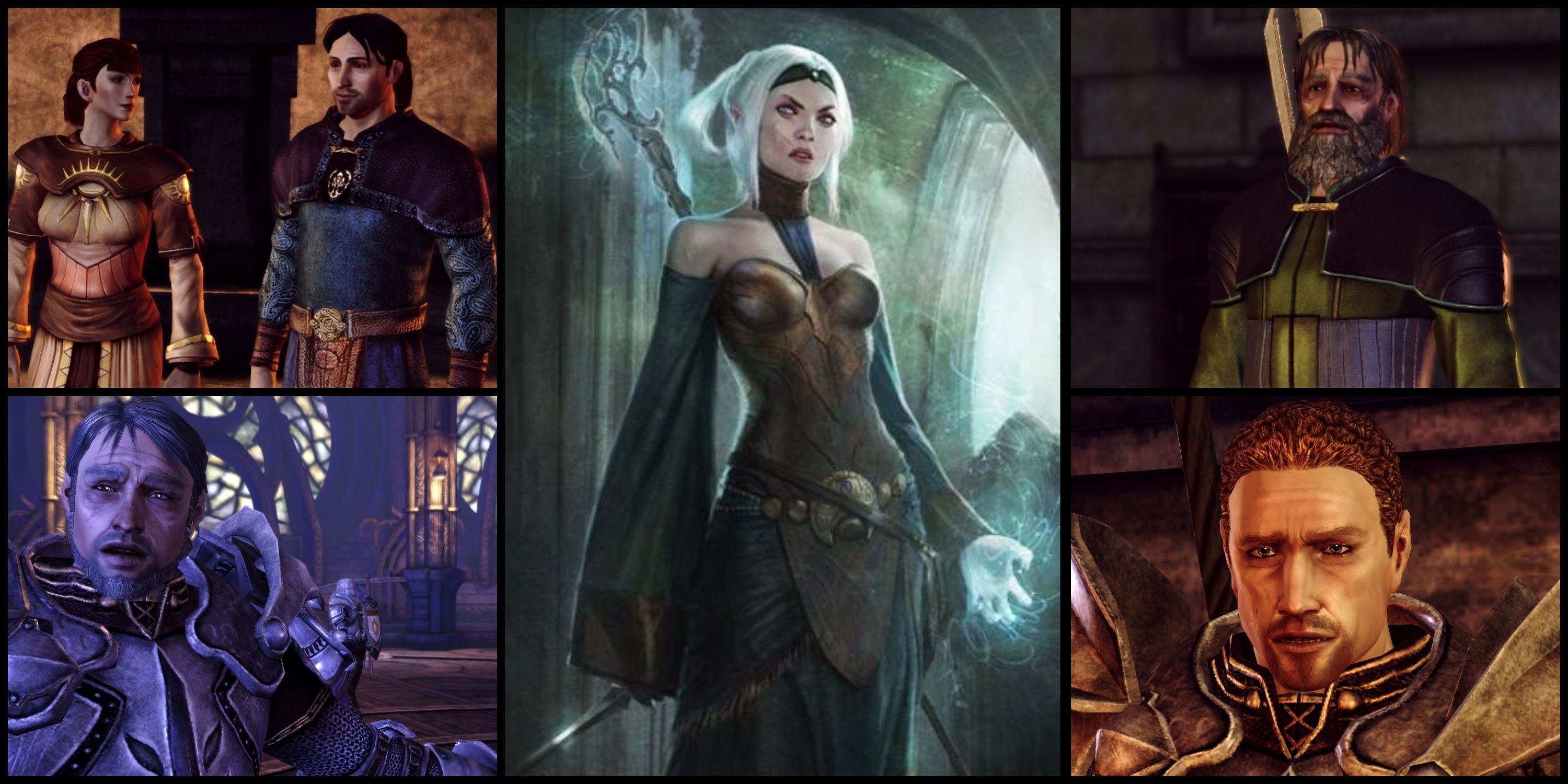 Lily, Jowan, Greagoir, Irving, Cullen, and the Magi origin concept art