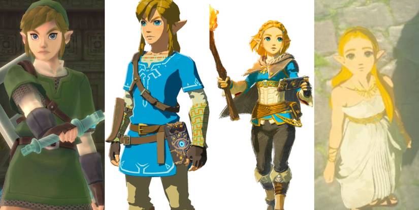 The Legend of Zelda iterations of Link and Zelda; Skyward Sword, Breath of the Wild, Tears of the Kingdom
