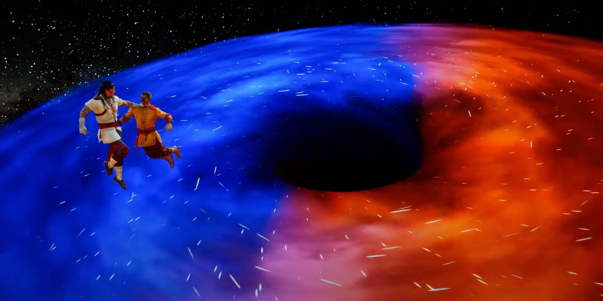 Liu Kang holding an enemy over a black hole