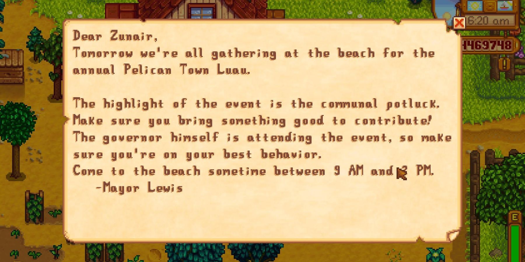 luau festival invitation stardew valley