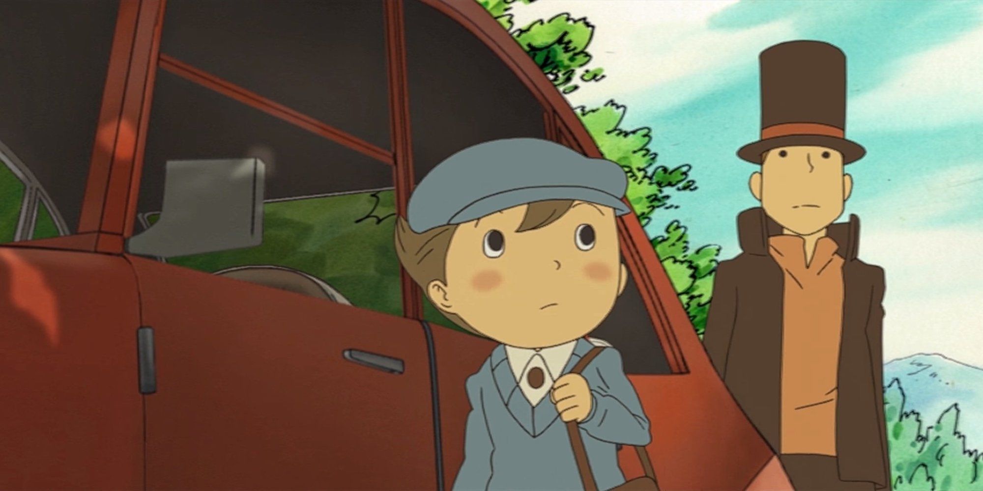 Luke and Proffesor Layton in Professor Layton And The Curious Village