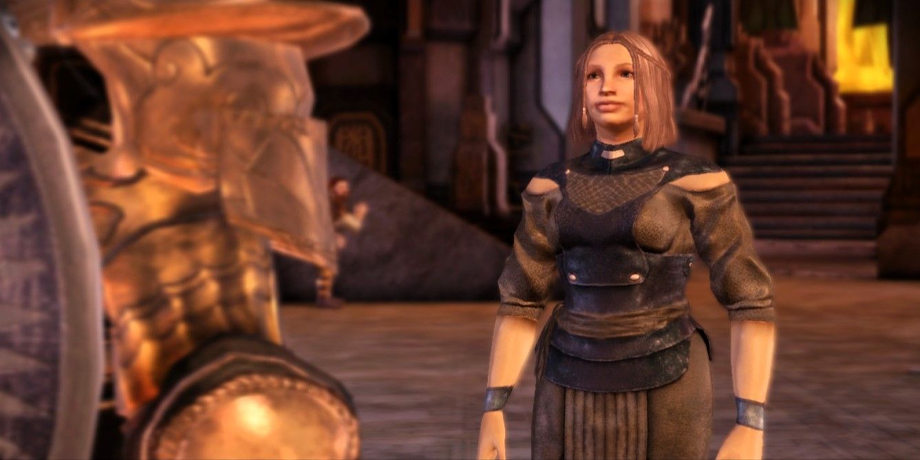 Male Aeducan Warden speaks with Mardy in Orzammar in Dragon Age: Origins