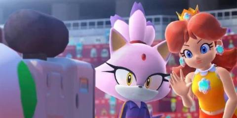 Blaise and Daisy waving in Mario and Sonic at the Olympic Games Tokyo 2020