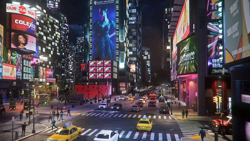 A screenshot of Times Square in Marvel's Spider-Man 2.