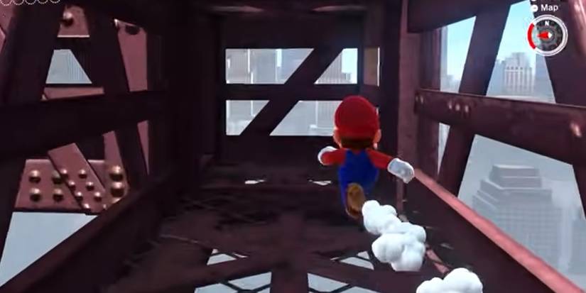 mario running along a girder in the metro kingdom