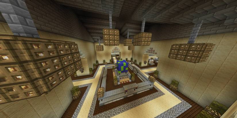 Sandstone cobblestone and glowstone indoors