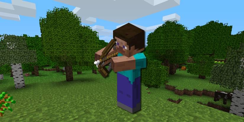 Minecraft Steve with bow in forest