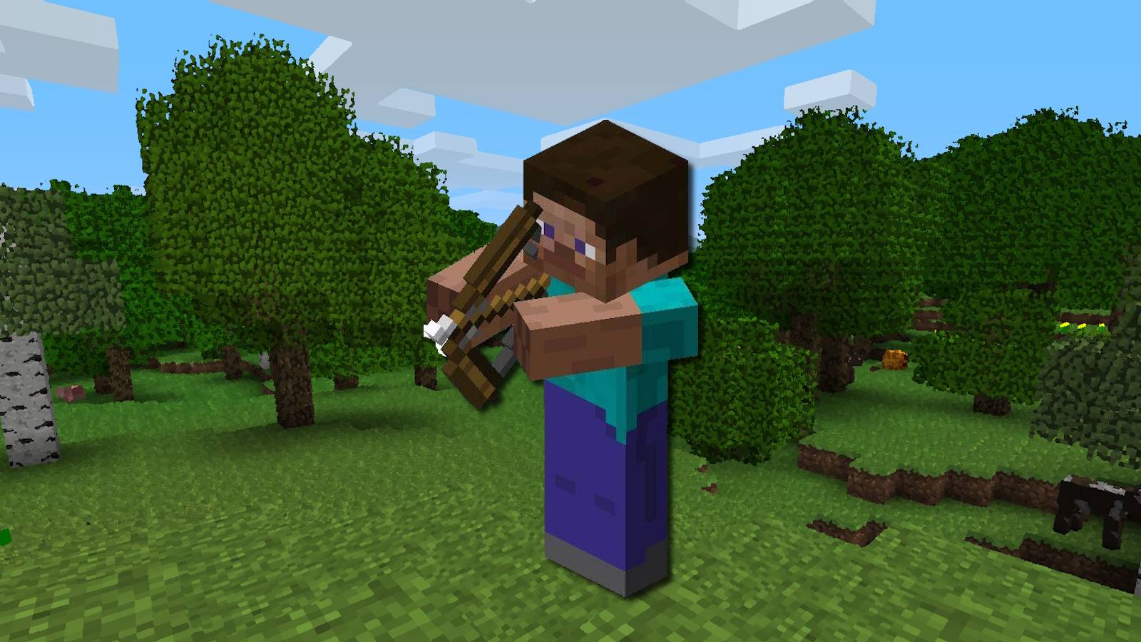 Minecraft Steve with bow in forest