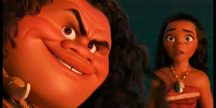 An image of Moana looking shook with her dad