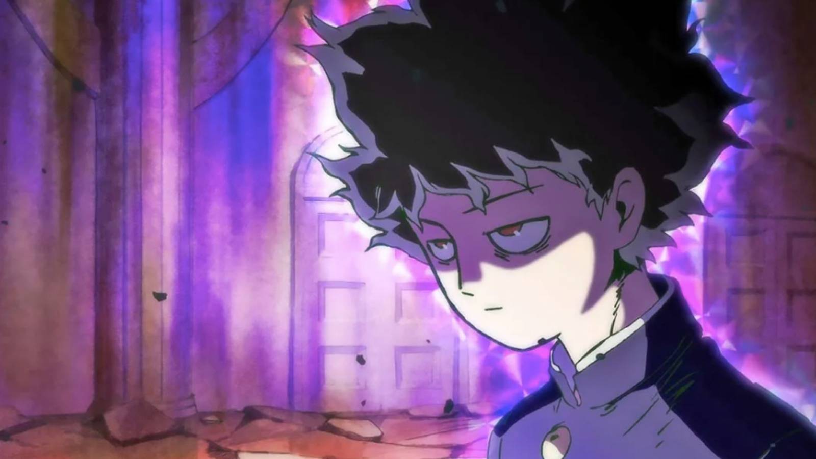 a boy with messy black hair glows