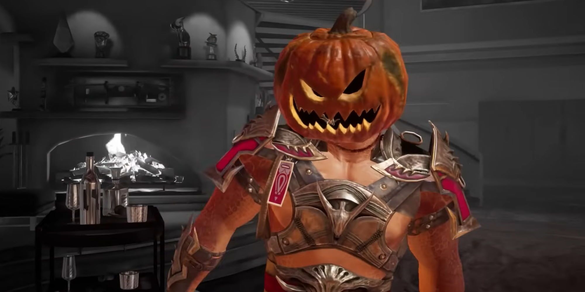 General Shao with a pumpkin on his head in a penthouse