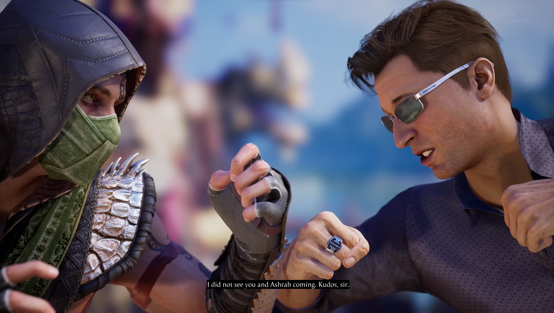 Reptile (left) Vs. Johnny Cage (right) speaking before a fight