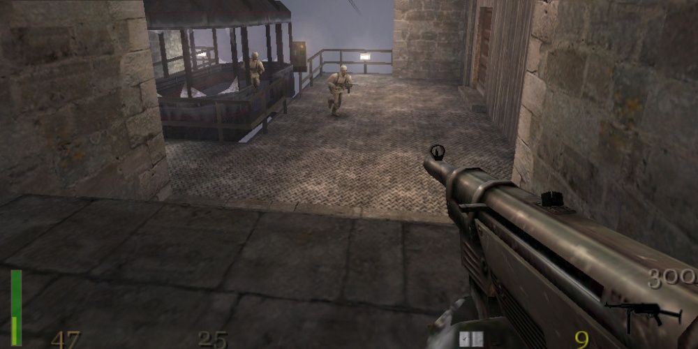 A player wielding the MP40