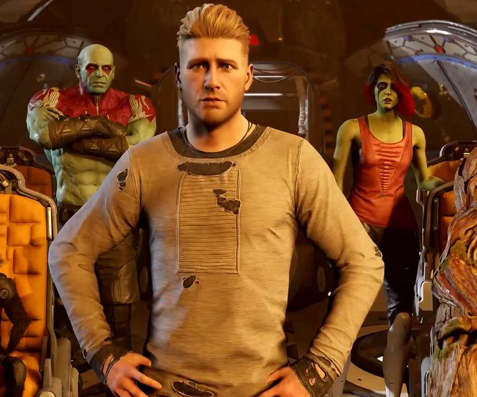 An image of the starlord and the team in their space ship