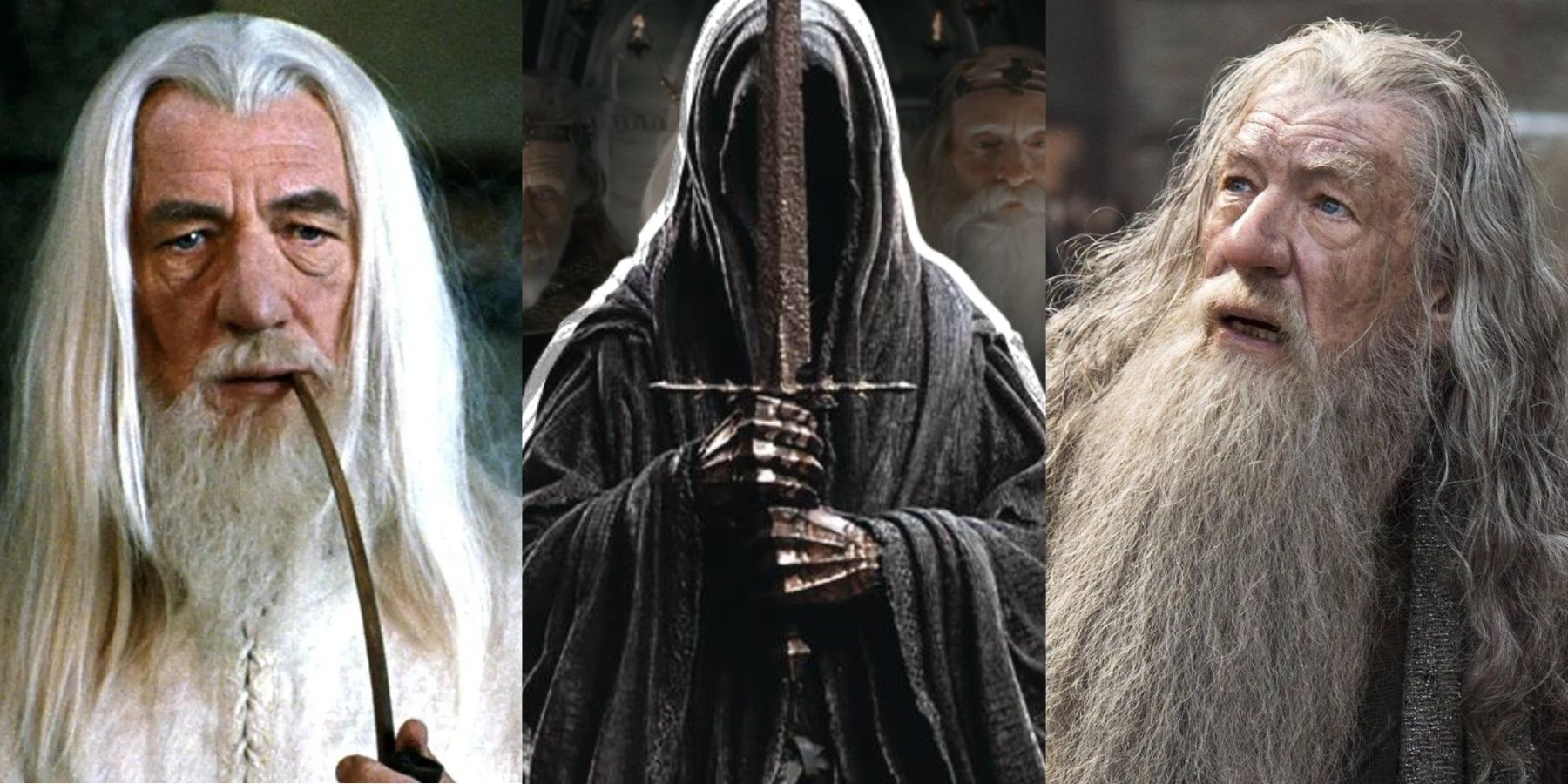 Gandalf the White, a Nazgûl, and Gandalf the Gray