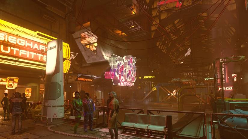 Neon city walkway Starfield