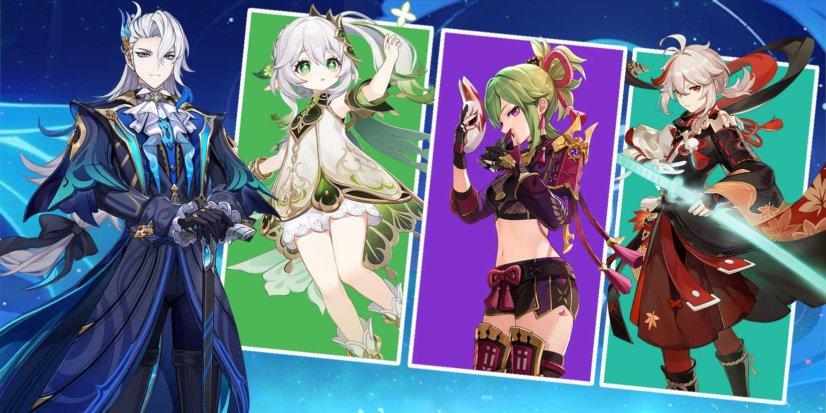 neuvillette-nahida-kuki shinobu- and kazuha team composition