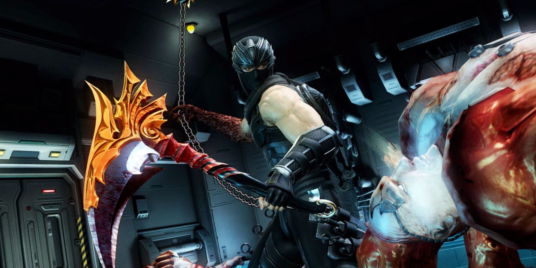 Ryu Hayabusa wielding a huge kusarigama in Ninja Gaiden 3: Razor's Edge