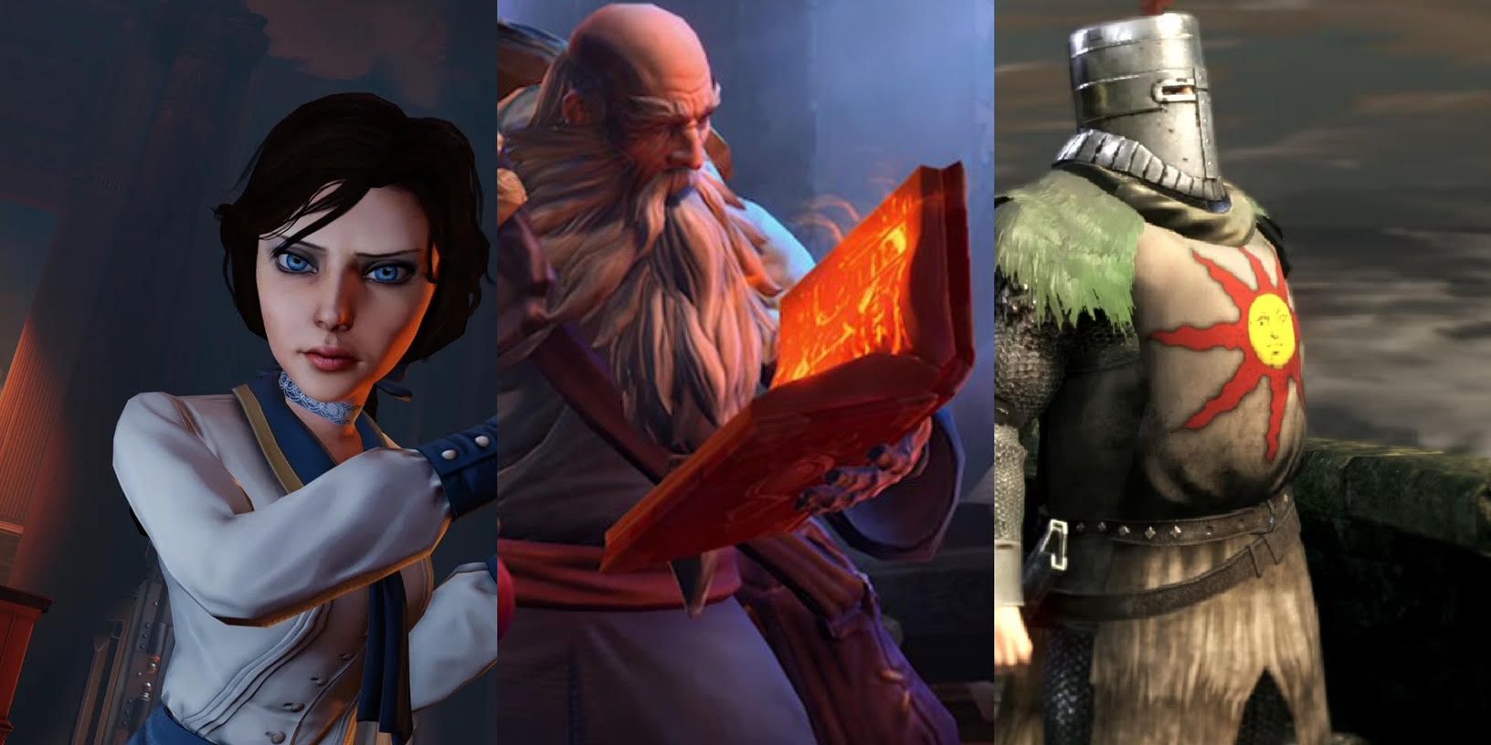 Great Video Game NPCs: Elizabeth (BioShock: Infinite), Deckard Cain (middle), and Solaire of Astora (right)