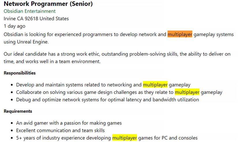 Obsidian Entertainment job listing hinting at The Outer Worlds 2 multiplayer features
