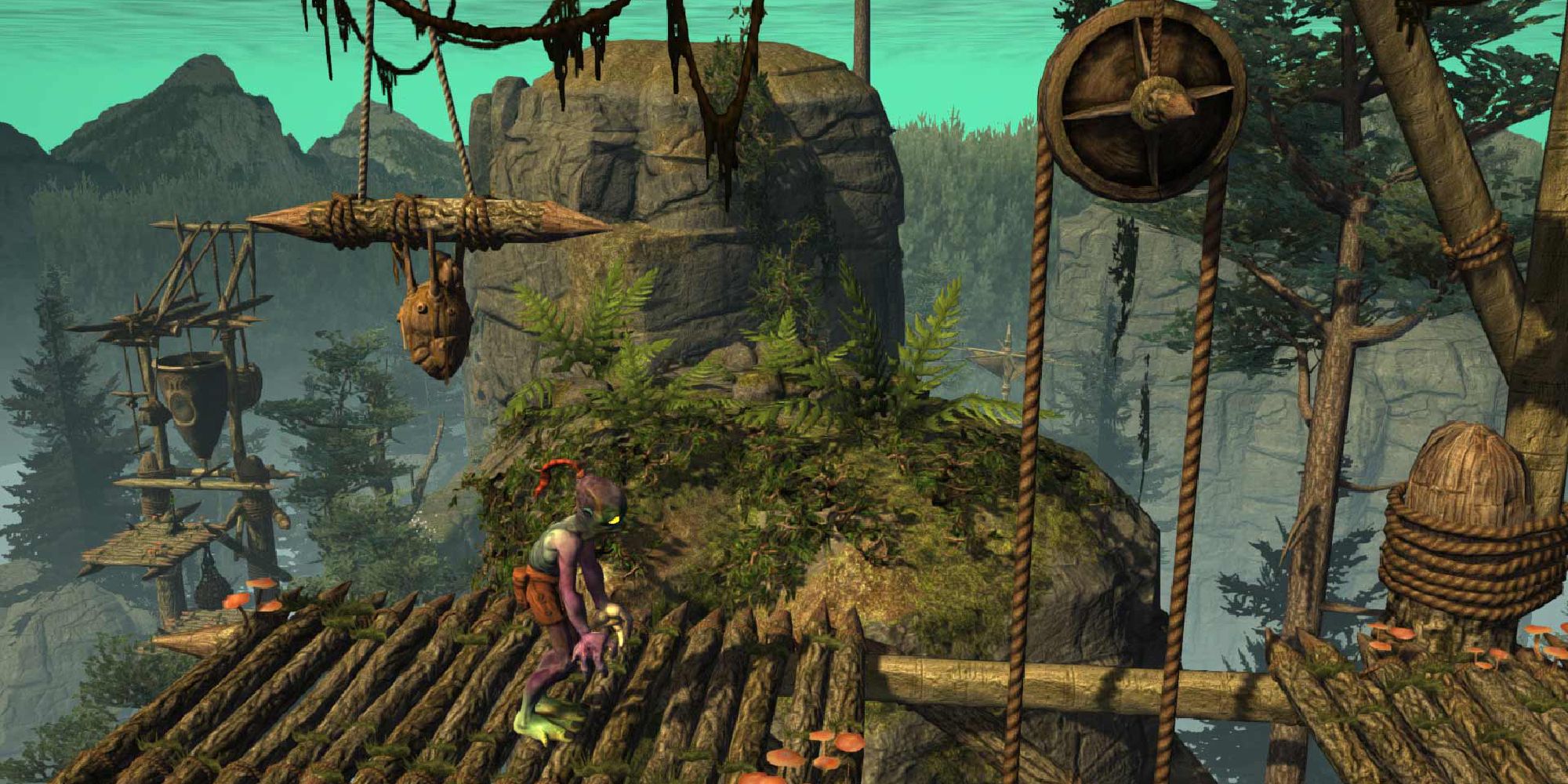 Platforming gameplay of Oddworld Abe's Odysee