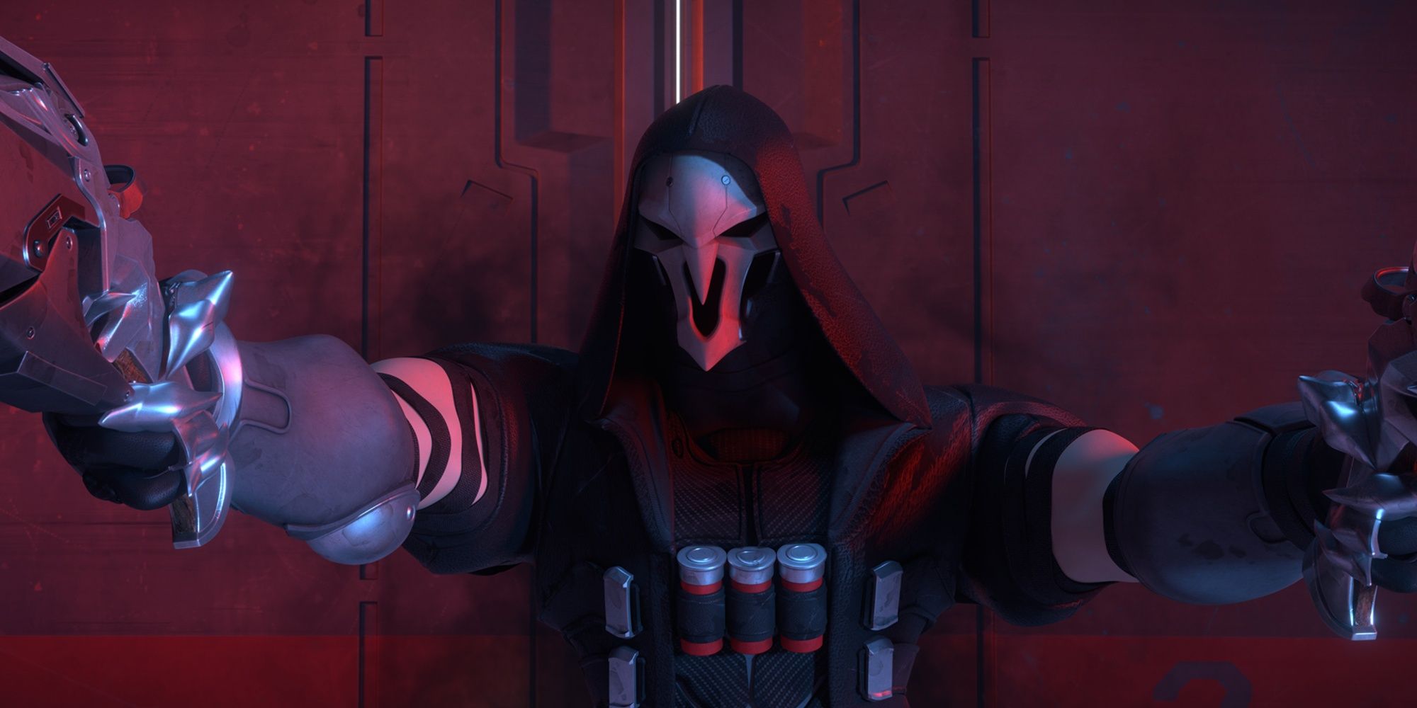 Overwatch 2 Reaper back against the wall, shotguns in hand.