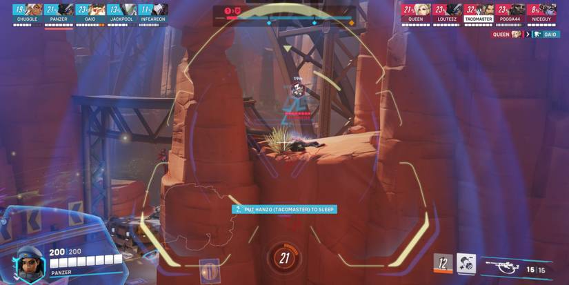 Overwatch 2 Sleep Dart lays a Hanzo out on the ground on Route 66.